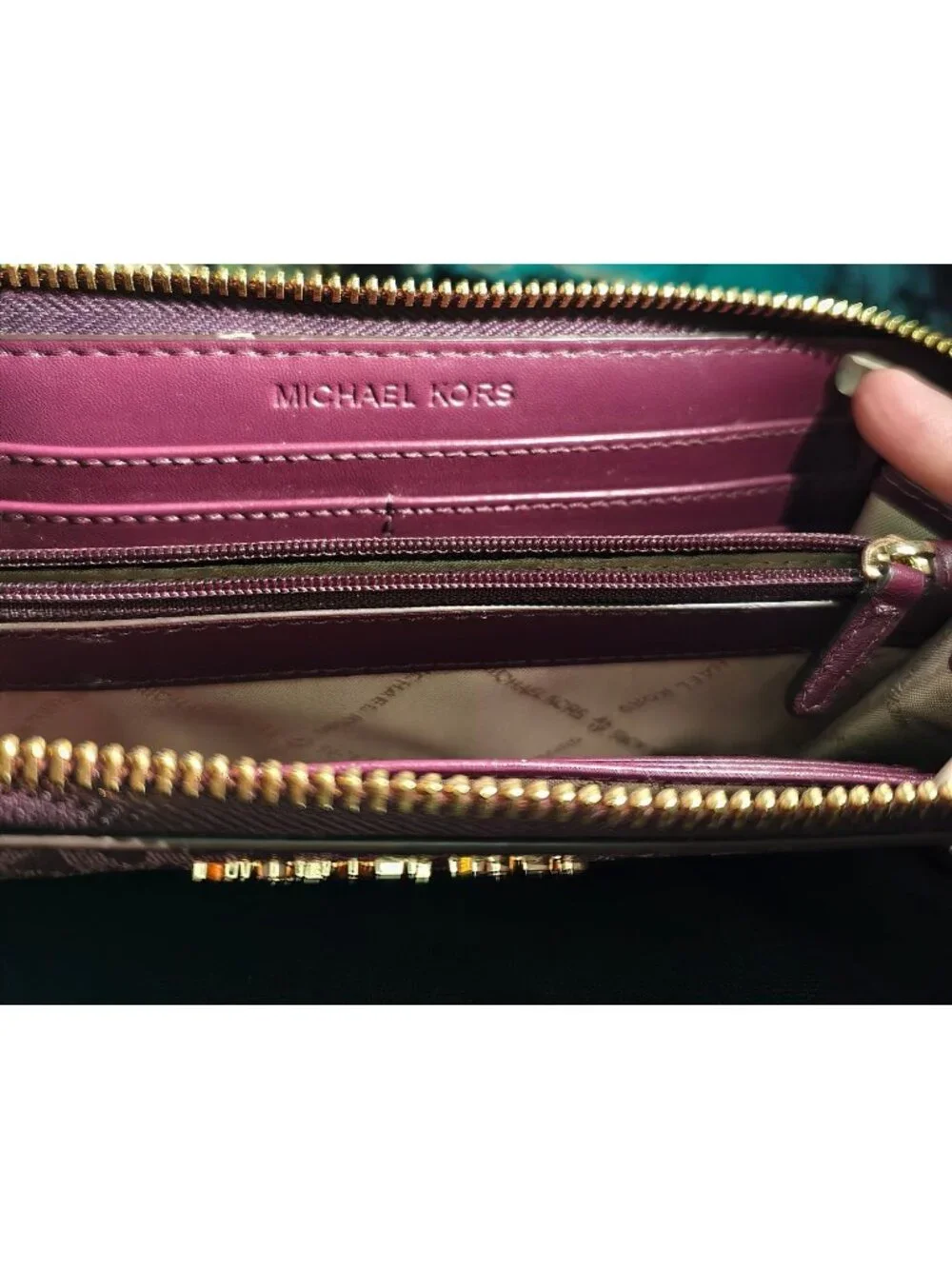 Michael Kors Jet Set Travel Large Zip Wallet Leather Plum Gold Designer New